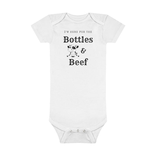 Bottles and Beef Baby Short Sleeve Onesie®