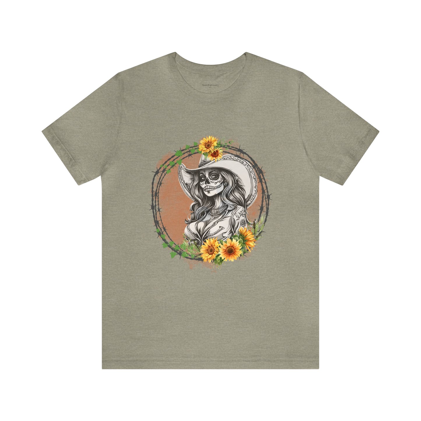 Sugar Skull Cowgirl, Sunflower Cowgirl, Barbed Wire Shirt, Unisex Jersey Short Sleeve Tee