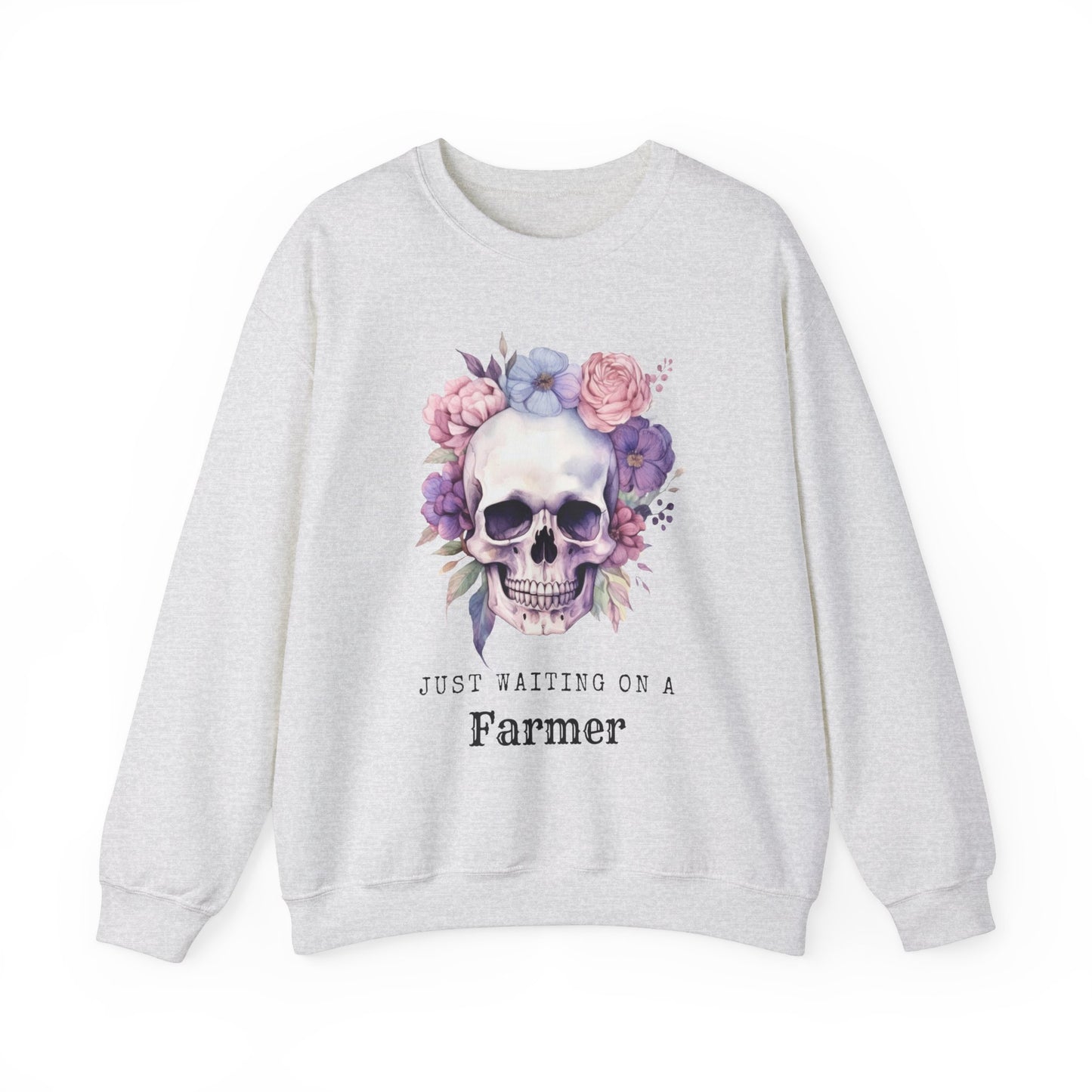 Waiting on a Farmer, Floral Skull Unisex Heavy Blend™ Crewneck Sweatshirt