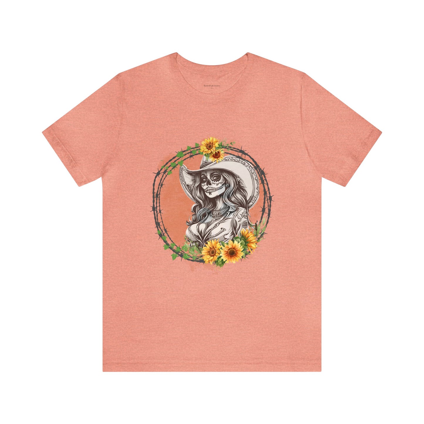 Sugar Skull Cowgirl, Sunflower Cowgirl, Barbed Wire Shirt, Unisex Jersey Short Sleeve Tee