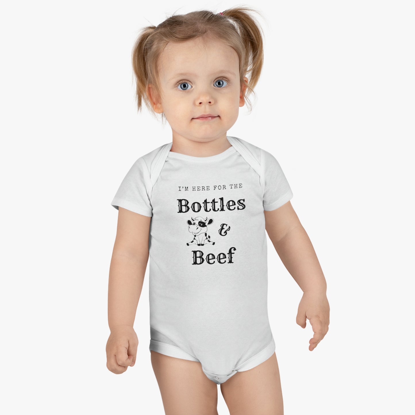 Bottles and Beef Baby Short Sleeve Onesie®