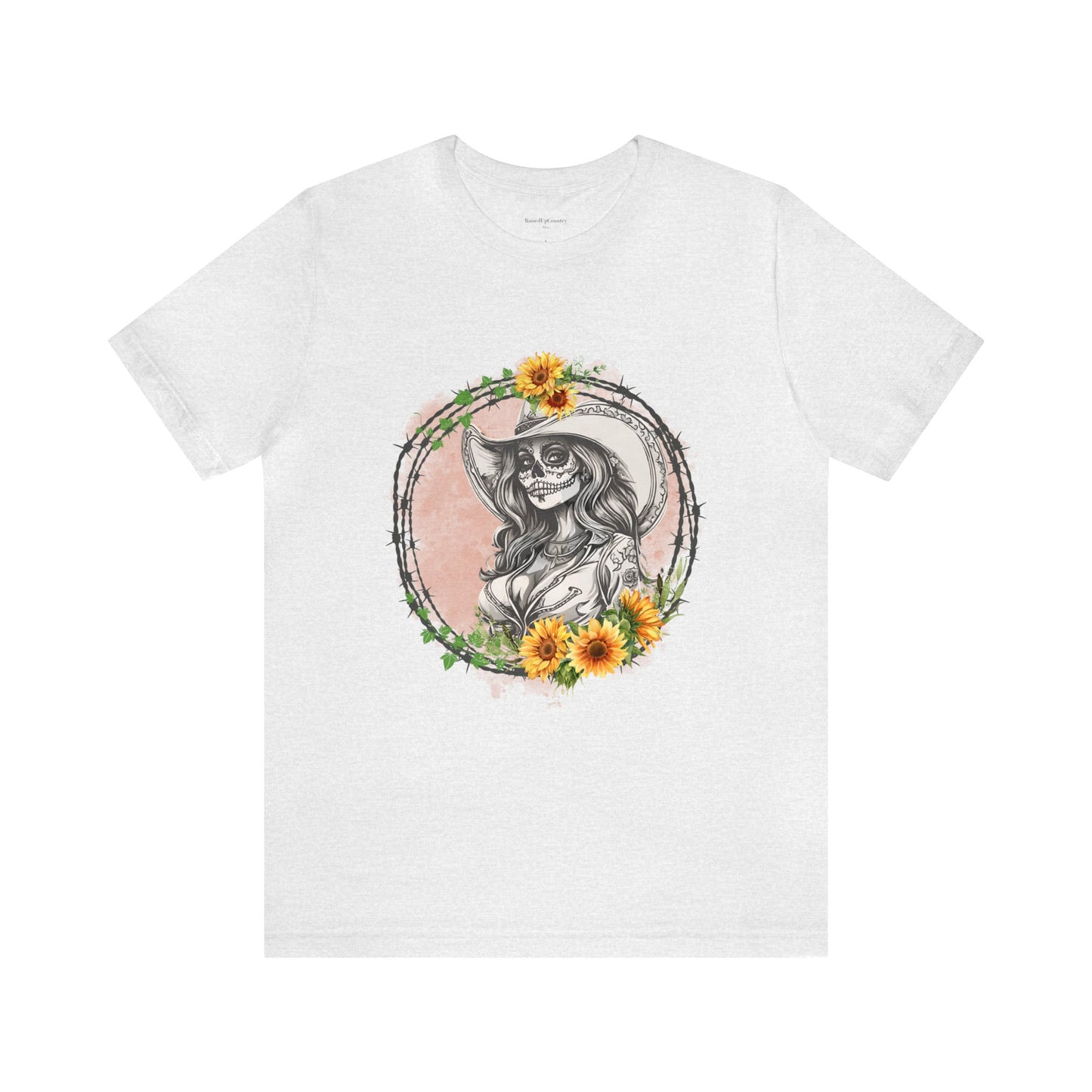 Sugar Skull Cowgirl, Sunflower Cowgirl, Barbed Wire Shirt, Unisex Jersey Short Sleeve Tee