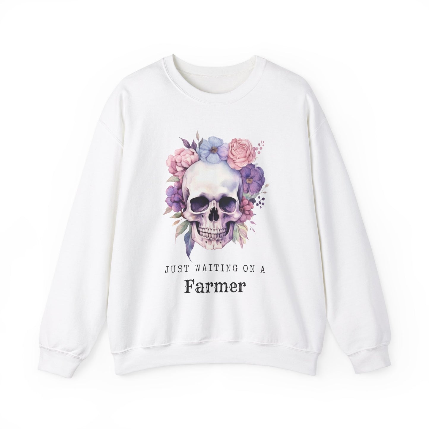 Waiting on a Farmer, Floral Skull Unisex Heavy Blend™ Crewneck Sweatshirt