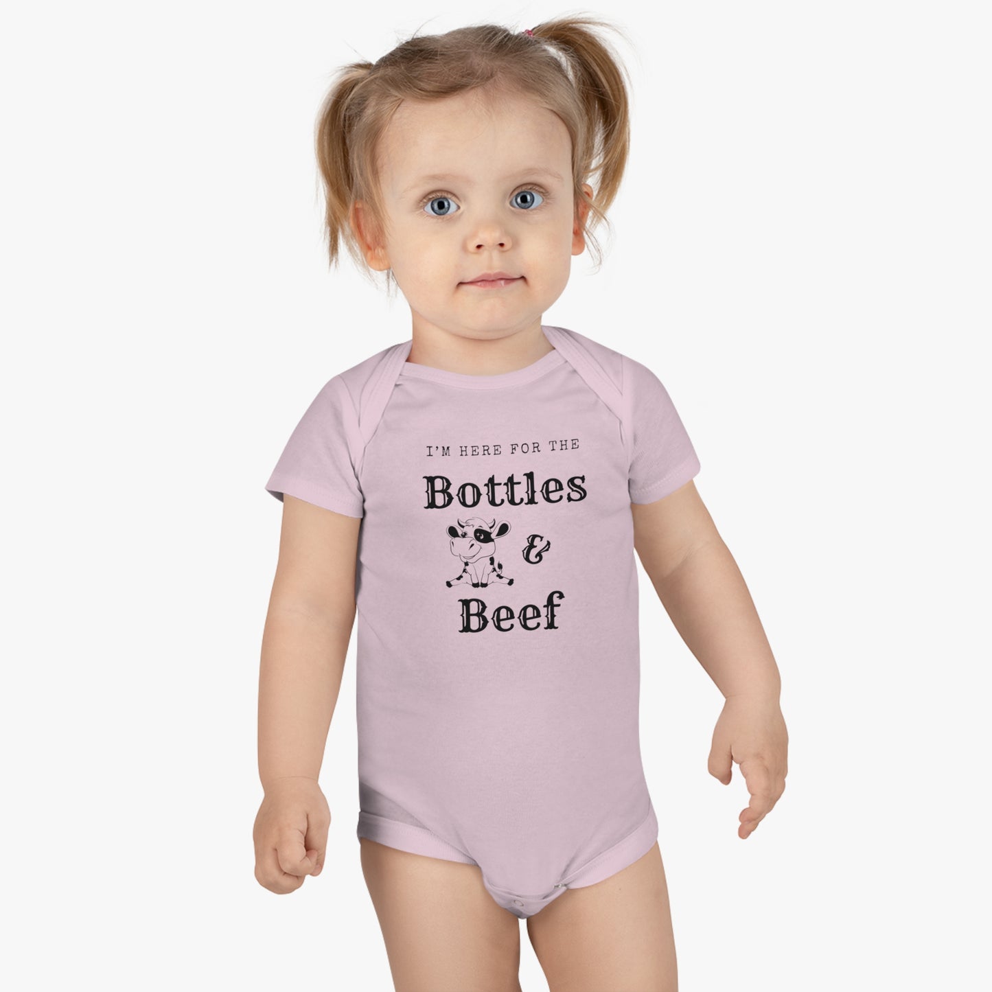 Bottles and Beef Baby Short Sleeve Onesie®