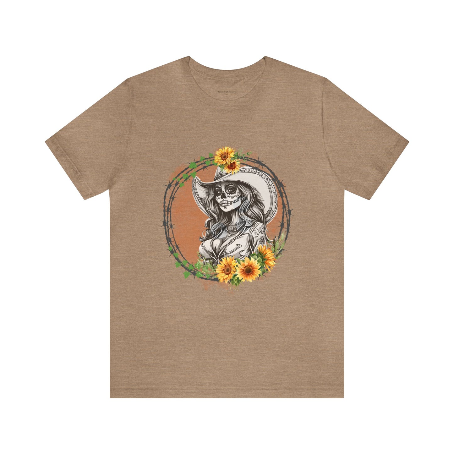 Sugar Skull Cowgirl, Sunflower Cowgirl, Barbed Wire Shirt, Unisex Jersey Short Sleeve Tee