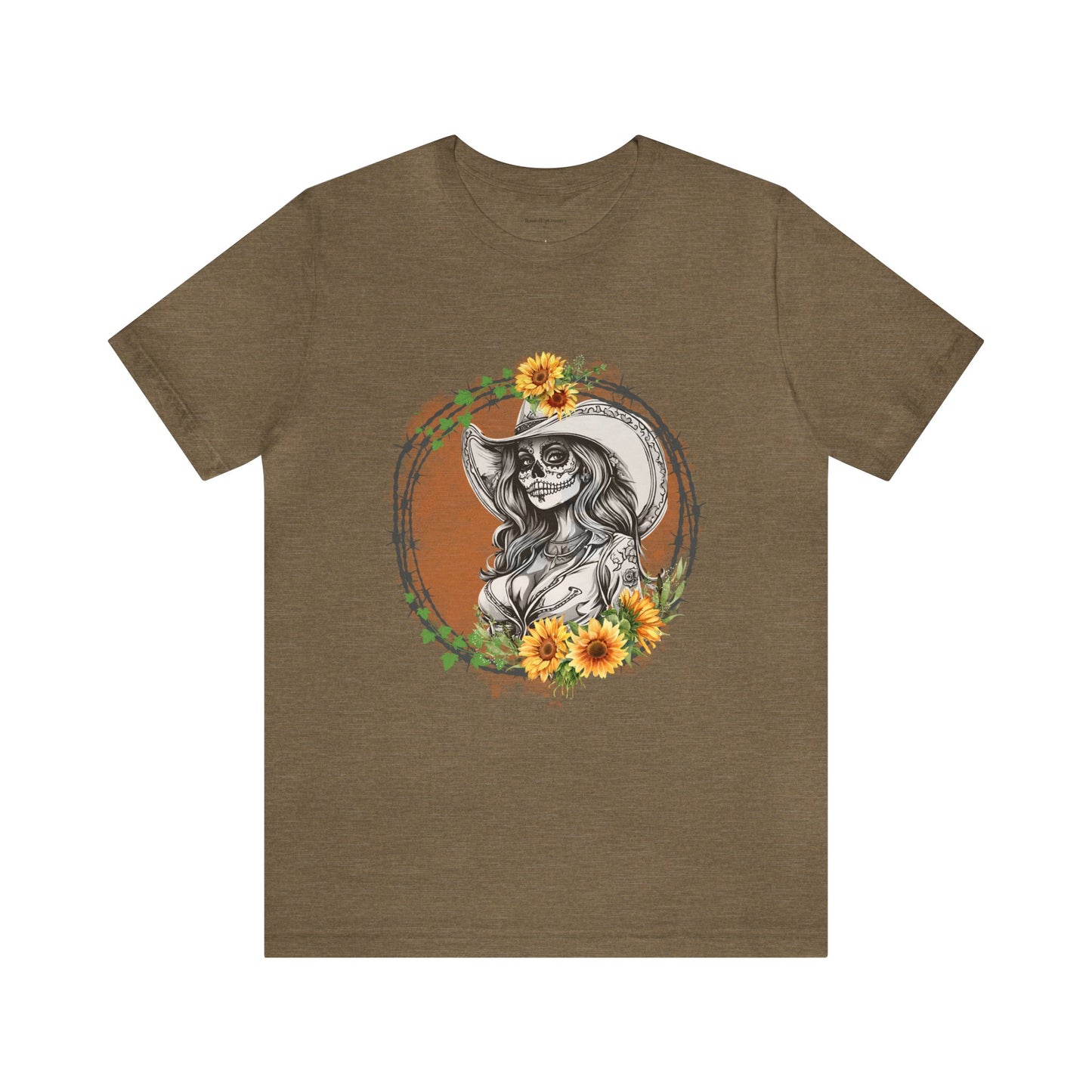 Sugar Skull Cowgirl, Sunflower Cowgirl, Barbed Wire Shirt, Unisex Jersey Short Sleeve Tee