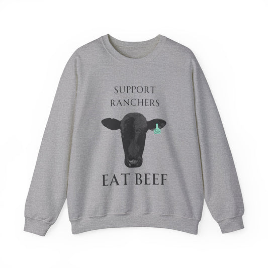 Support Ranchers Eat Beef, Angus Cow Unisex Heavy Blend™ Crewneck Sweatshirt