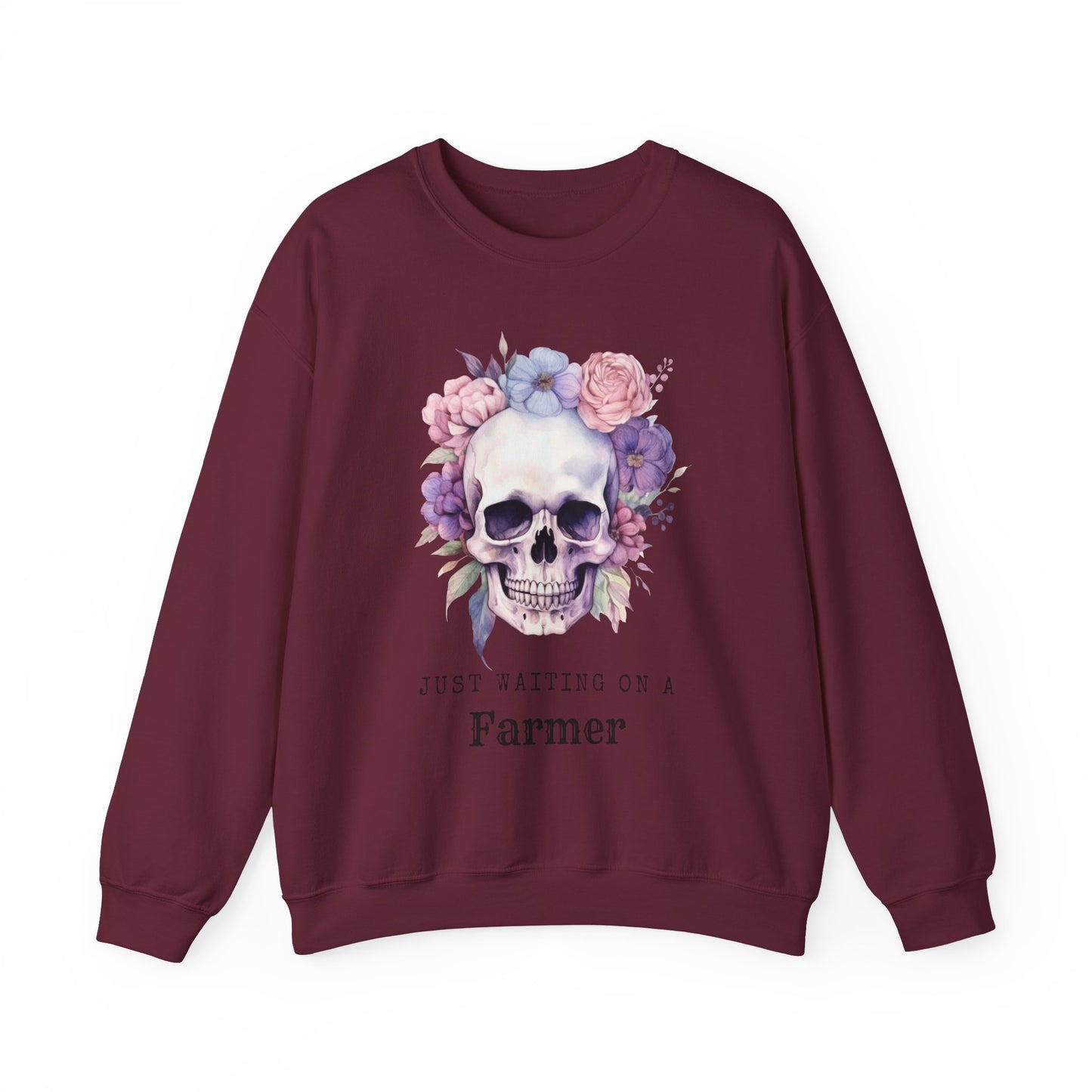 Waiting on a Farmer, Floral Skull Unisex Heavy Blend™ Crewneck Sweatshirt