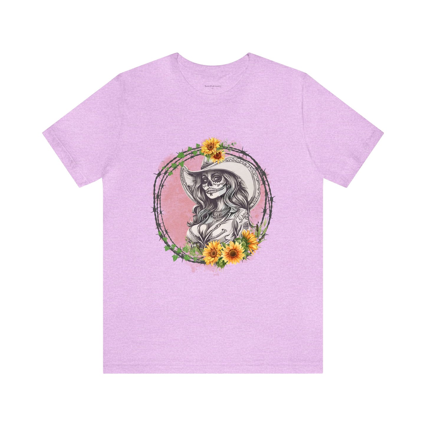 Sugar Skull Cowgirl, Sunflower Cowgirl, Barbed Wire Shirt, Unisex Jersey Short Sleeve Tee