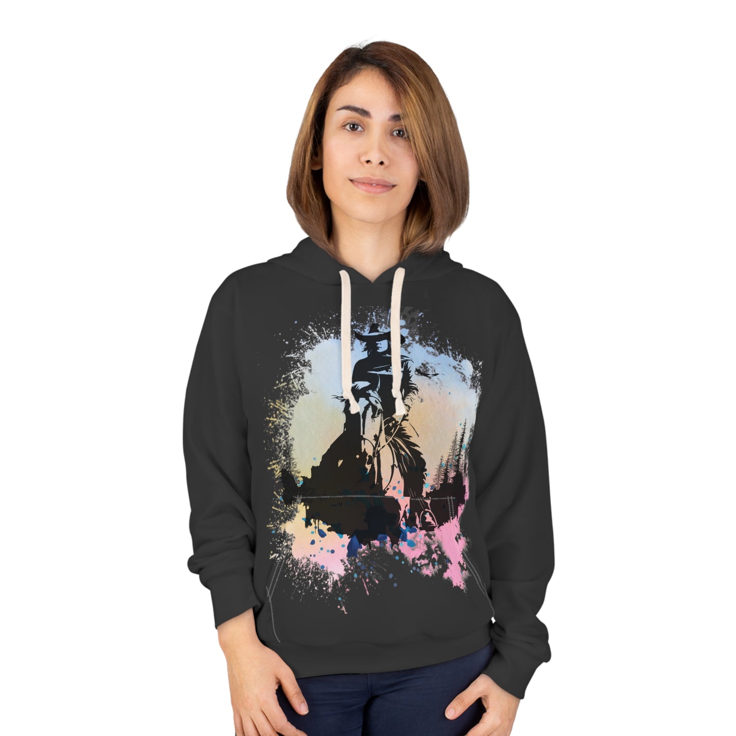 Watercolor Horse and Rider Unisex Pullover Hoodie (AOP)