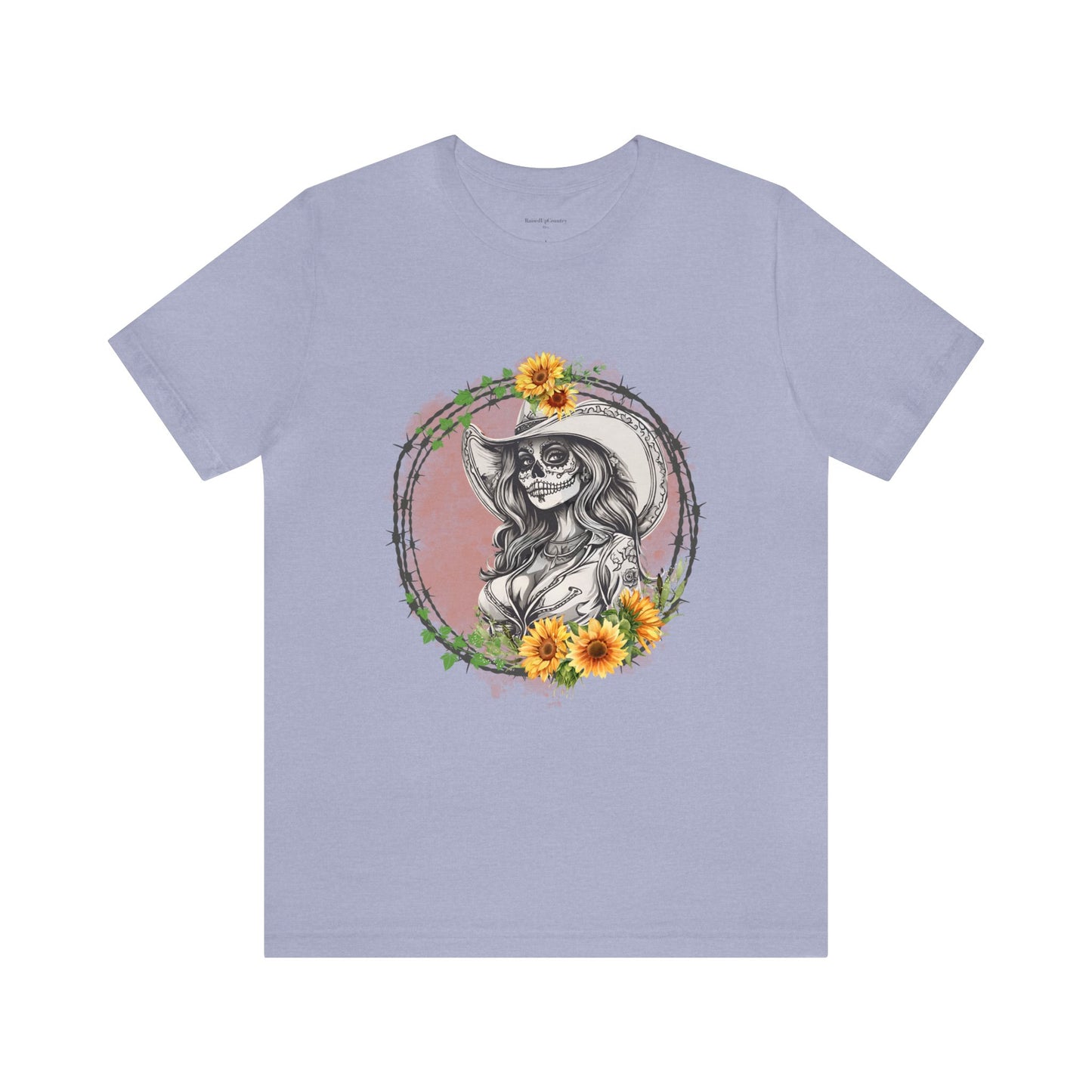 Sugar Skull Cowgirl, Sunflower Cowgirl, Barbed Wire Shirt, Unisex Jersey Short Sleeve Tee