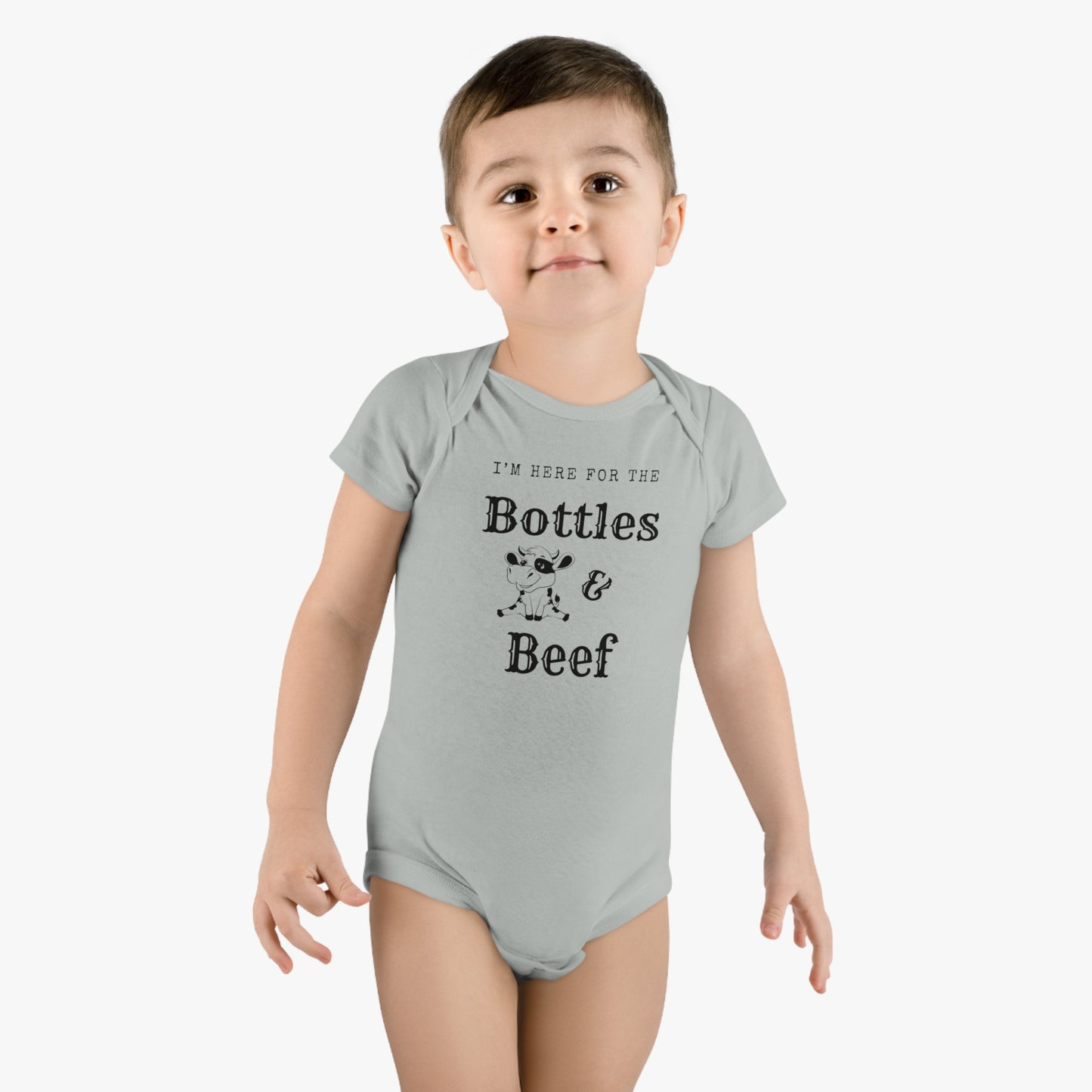 Bottles and Beef Baby Short Sleeve Onesie®