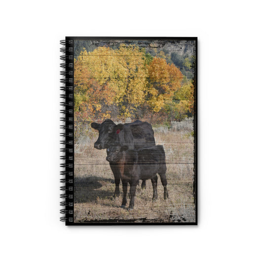 Wood Grain Angus Mama and Calf Spiral Notebook - Ruled Line