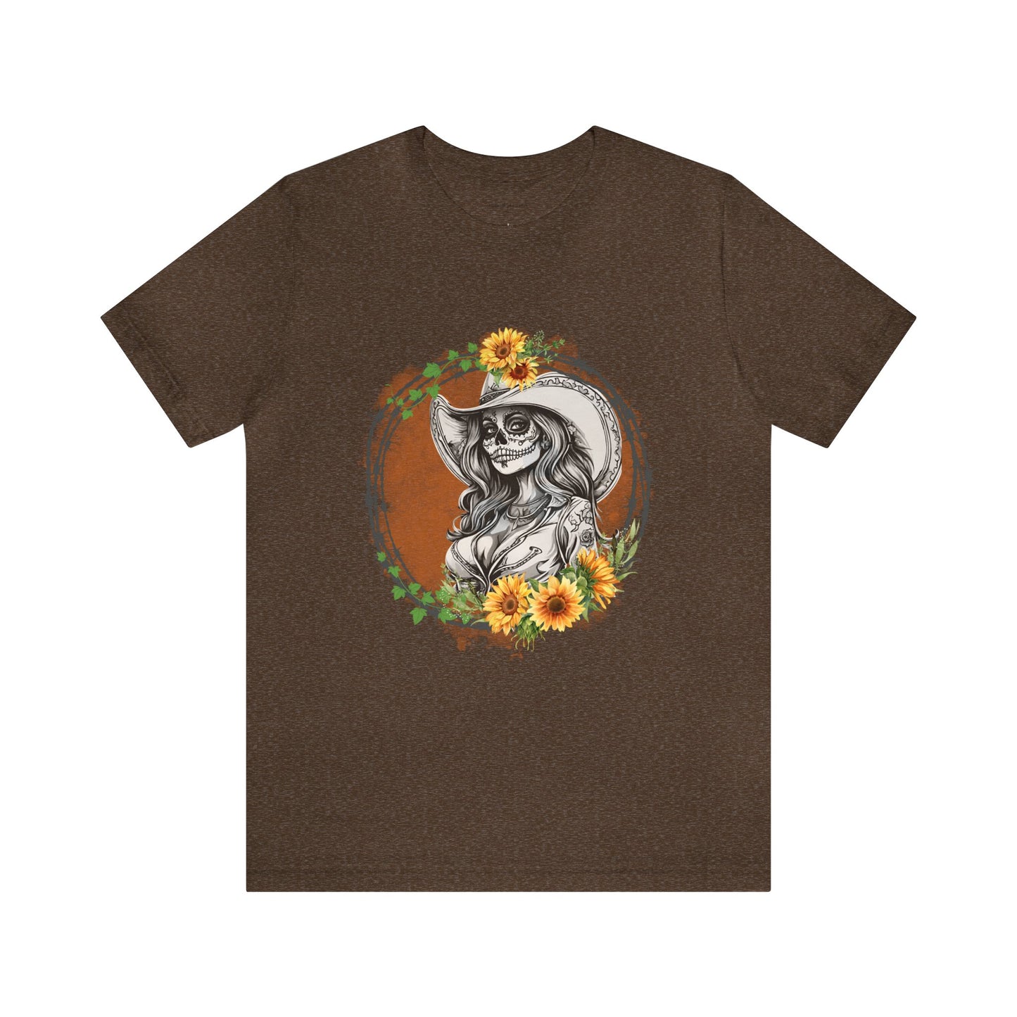 Sugar Skull Cowgirl, Sunflower Cowgirl, Barbed Wire Shirt, Unisex Jersey Short Sleeve Tee