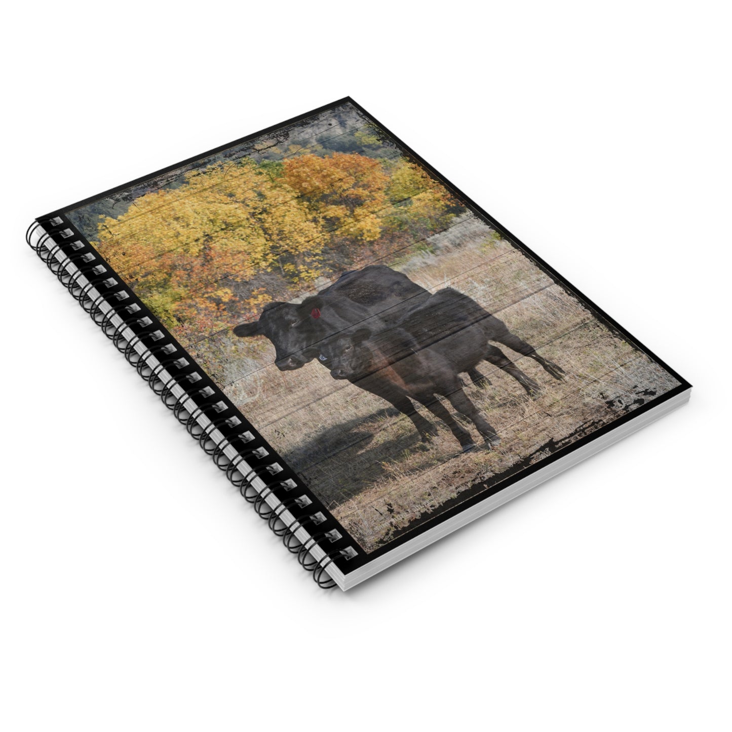 Wood Grain Angus Mama and Calf Spiral Notebook - Ruled Line