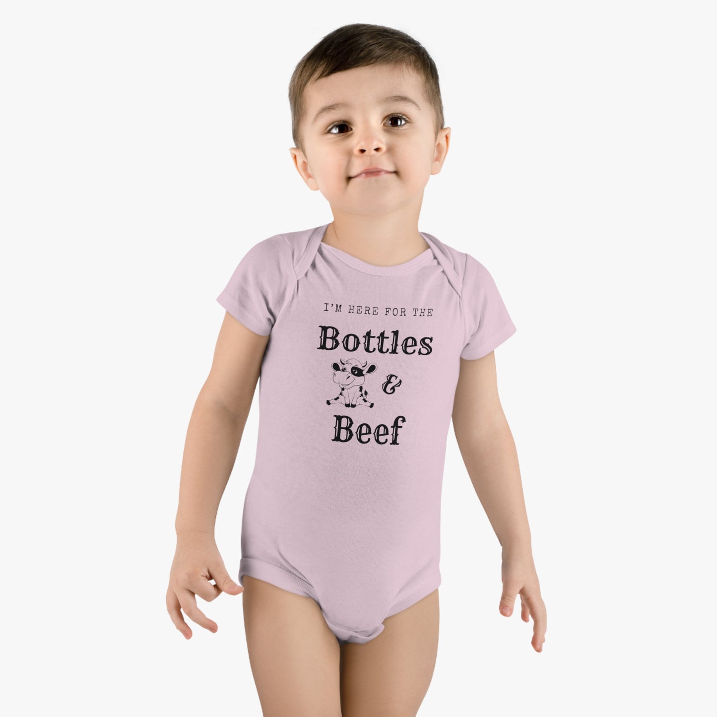 Bottles and Beef Baby Short Sleeve Onesie®