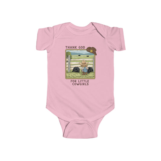 Thank God For Little Cowgirls  Infant Fine Jersey Bodysuit