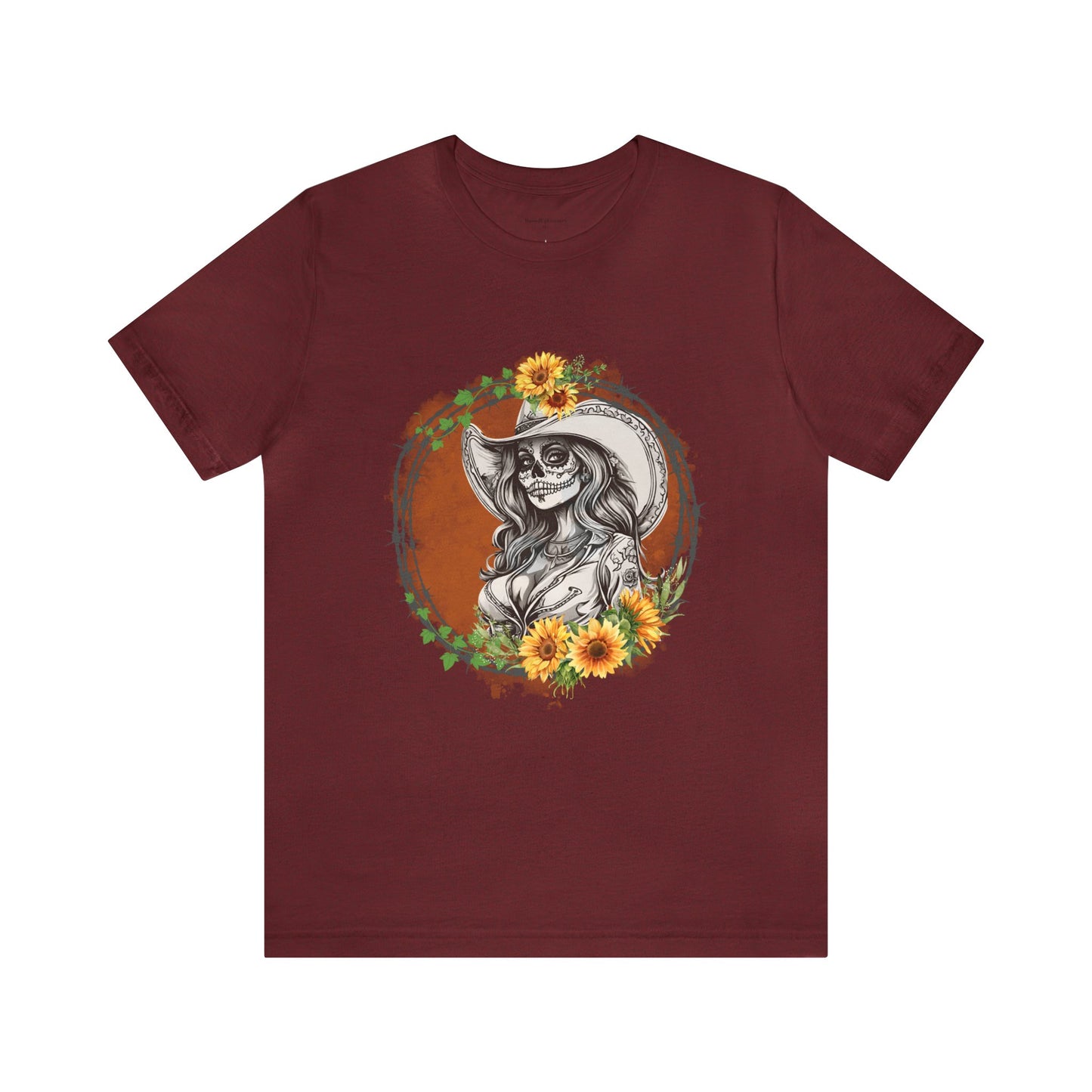 Sugar Skull Cowgirl, Sunflower Cowgirl, Barbed Wire Shirt, Unisex Jersey Short Sleeve Tee