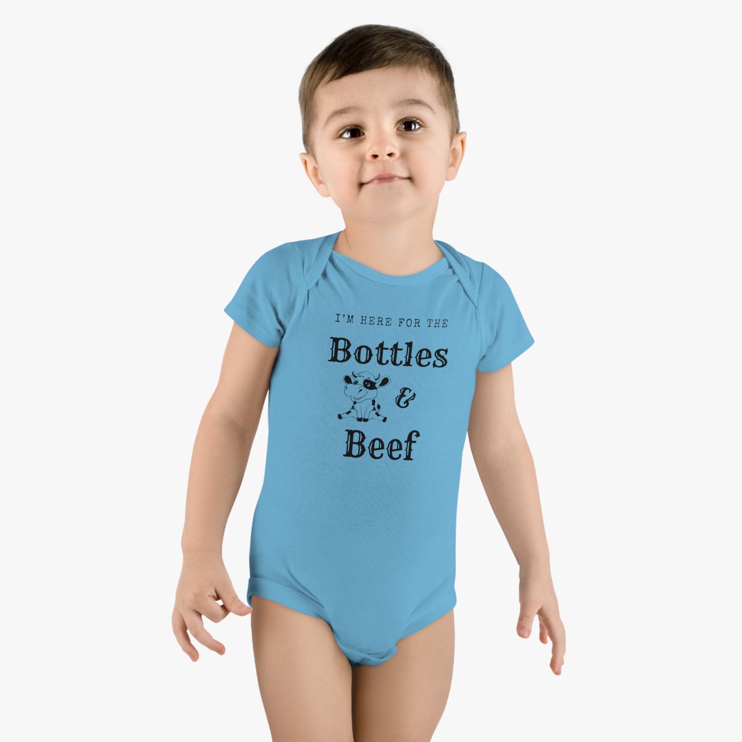 Bottles and Beef Baby Short Sleeve Onesie®