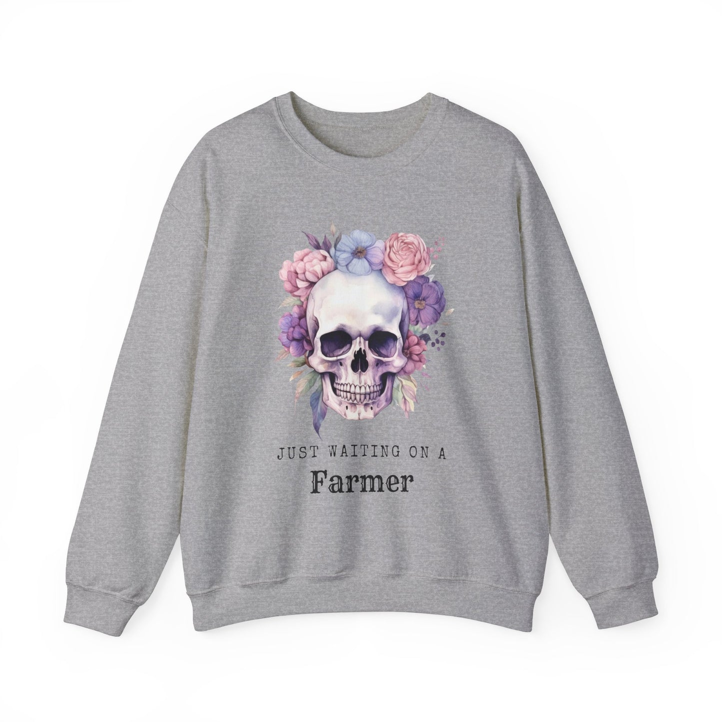 Waiting on a Farmer, Floral Skull Unisex Heavy Blend™ Crewneck Sweatshirt