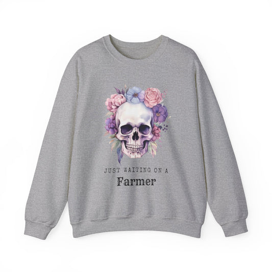 Waiting on a Farmer, Floral Skull Unisex Heavy Blend™ Crewneck Sweatshirt