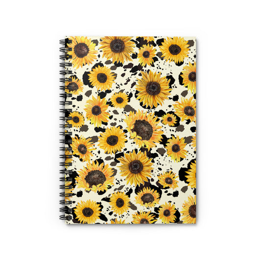 Cow Hide Sunflower Spiral Notebook - Ruled Line