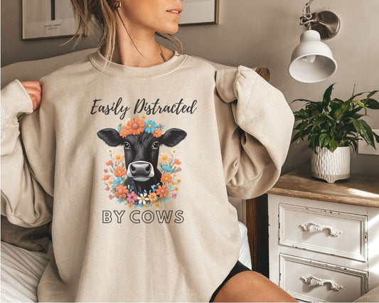 Easily Distracted By Cows Unisex Heavy Blend™ Crewneck Sweatshirt