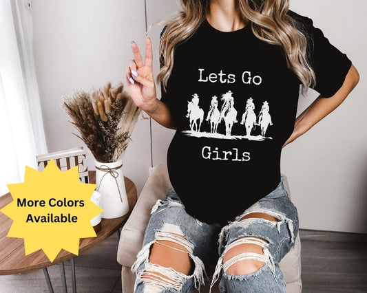 Lets Go Girls, Cowgirls with Horses Unisex Jersey Short Sleeve Tee