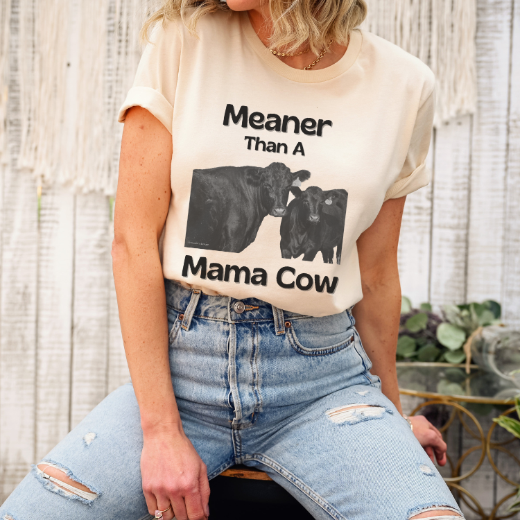 Meaner Than A Mama Cow, Angus Cow, Ranch Wife Unisex Jersey Short Sleeve Tee