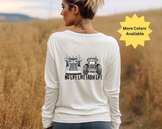 No Life Like Farm Life, Semi and Tractor, Unisex Jersey Long Sleeve Tee